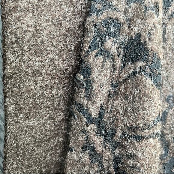 Stella Carakasi Brown Wool Blend Black Lace Wrap Asymmetrical Coat Size Small - Picture 4 of 15